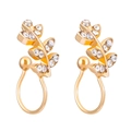 Golden leaf-shaped ear cuffs with clear sparkling crystals in a minimalist twin design - Gold Rhinestone Leaf Ear Clip (N-309) / KC Gold
