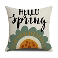 Dettaglio copricuscino in lino con testo Hello Spring e motivi floreali colorati - HELLO spring/Motivo Floreale (YMS4-1)