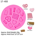 Pink silicone mold for heart shaped chocolates and cookies with various dessert patterns - Pink