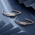 Elegant rose gold semi-hoop earrings featuring rectangular micro-pave cubic zirconia - Half-Hoop Rhinestone Row (No. 97) / Gold