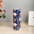 Detailed view of 20oz Christmas tumbler with Santa Claus patterns on a wooden surface - Dark Blue Cartoon Christmas