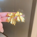 Detailed view of golden flower-shaped earrings with irregular matte metal petals - Gold-Flower (925 Sterling Silver Earring Post)