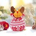 Knitted reindeer Christmas gift bag with drawstring and red plush nose decoration - Elk / Red Knitted Elk