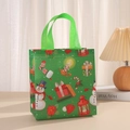 Christmas non-woven gift bag in green with snowman patterns and festive fabric handles - Large / Green (Snowman)