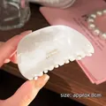 White marble acetate hair claw clip with golden Barrette La France text 8cm length - Mermaid Shell Semi-circle