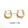 Golden 18k gold plated stainless steel bamboo bone hoop earrings with 19mm height - 03-Linear Texture