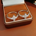 Detailed close-up of clover flower earrings with zircon stones and silver clasp - Silver