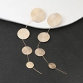 Elegant gold multi-disc drop earrings with textured circular metal pendants for women - E1300-5 Long Multi-Disc Pendant / Gold