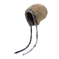 Gorro de invierno grueso de felpa marrón caqui con forro de punto azul y blanco - Caqui