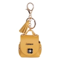Yellow faux leather headphone case keychain with black camellia flower and gold tassel - Ginger Yellow