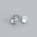 S925 sterling silver stud earrings featuring round iridescent moonstones in a silver setting - Moonstone
