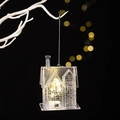 Hanging acrylic house ornament with warm LED lights and silver string for Christmas - Christmas House with LED