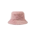 Pink faux rabbit fur bucket hat with thick plush texture and minimalist winter style - Adjustable / Pink