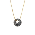 Vergoldete Edelstahl-Schlangenkette mit rundem Labradorit-Anhänger in Gold - Grauer Achat