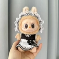 Labubu doll in black and white maid outfit with lace headband and apron - Checkered Black Veil Maid / First And Second Generation Keychains Are Compatible With La Cloth Dolls. Dolls Not Included.