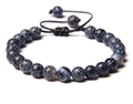 Men's adjustable braided bracelet with black and white cracked dragon vein agate beads - Weathered Stone