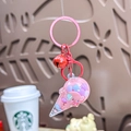 Pink ice cream cone keychain with colorful floating beads, red bell and metal ring - Red Ice Cream Milk Bean