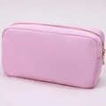 Trousse à maquillage en nylon rose imperméable de grande capacité avec fermeture dorée - Rose Clair