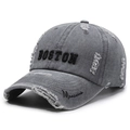 Graue Vintage-Basecap im Distressed-Look mit Boston-Stickerei und Baumwoll-Finish - Verstellbar / Grau