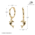 Detailed dimensions of gold dolphin hoop earrings in 925 sterling silver with measurements - 925 Silver / 925 Silver Yellow Gold Plated
