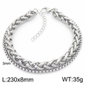 Silver double layer chain anklet with 8mm curb chain and 3mm box chain link design - Silver Double Layer Braided and Box Chain (KJ3782-Z)
