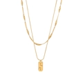 Double-layered gold stainless steel necklace with snake chain and rectangular stone pendant - Rectangular Zirconia Double Layer Style (3#)
