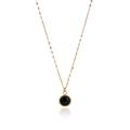 Collana delicata in titanio placcato oro 18K con piccolo ciondolo tondo in agata nera - Agata nera