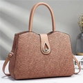 Sac à main rose en dentelle gaufrée avec boucle dorée et bandoulière réglable - Abricot