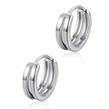 Minimalist silver double-hoop earrings for men with polished industrial layered design - Silver