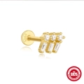 Gold plated S925 silver cartilage piercing with cubic zirconia tassels and labret back - Gold #4 (Square Zirconia Row)