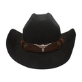 Vintage black western cowboy hat with ethnic style brown bull head leather band - Black