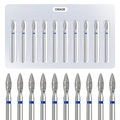 Detail of OMA08 professional flame diamond nail drill bits set with blue color rings - Blister Grinding Head Set (OMA08)