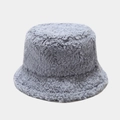 Winter plush bucket hat in grey faux fur with thick fleece lining for warmth - M (56-58cm) / Fog Blue