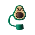 Cute green silicone avocado straw cover cap with cartoon smile on white background - Avocado