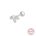 Macro detail of S925 sterling silver mini leaf stud earring with small diamond and hallmark - Style 7 (Single) - Leaf