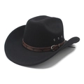 Black wool felt western cowboy hat with wide brim and cattle pattern leather band - M (56-58cm) / Black