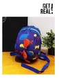 Detail eines süßen dunkelblauen Dinosaurier-Rucksacks mit 3D-Rückenzacken für Kinder - Dunkelblau