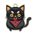 Halloween black cat enamel pendant with golden trim and red skull scarf for DIY jewelry - 1pc Black Cat (25x24mm)