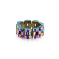 Anillo de acero inoxidable arcoíris con diseño de correa de reloj y textura cepillada - US 6 / Colorido