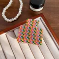 Checkered square acrylic hair claw clip with colorful mosaic pattern for women - Orange Grid 5CM
