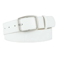 Classic white leather belt for women featuring a polished silver rectangular metal buckle - White
