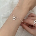 Silver donut charm beaded bracelet and twisted band ring set for women in Korean style - Donut Shape (SL1444)