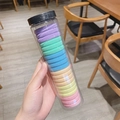 Macaron colored high-elastic seamless hair ties set in a clear cylindrical storage jar - Macaron Color