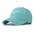 Detail of mint green washed cotton baseball cap with out for a walk white embroidery - Washed Fruit Green
