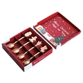 Detailed view of 4-piece rose gold stainless steel Christmas coffee spoons in red gift box - 4-Piece Set (Gift Box) / Rose Gold
