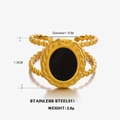 18K vergoldeter Edelstahlring mit schwarzem ovalem Emaille und strukturierter Ringschiene - Schwarz