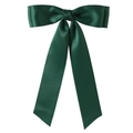 Dark green satin bow hair clip with long elegant ribbons and smooth silky finish - 4.0cm Duckbill Clip-Z247 / Dark Green