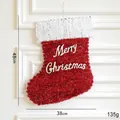 Red glitter Christmas stocking hanging decoration with Merry Christmas script 48cm - 38CM Red Christmas Stocking Decor