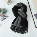 Thick black and grey reversible knit scarf with tassels in a stylish home setting - 200*68CM / Dark Grey