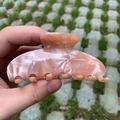 Large pale pink acetate hair claw clip with marble texture for thick hair buns - Orange Squares